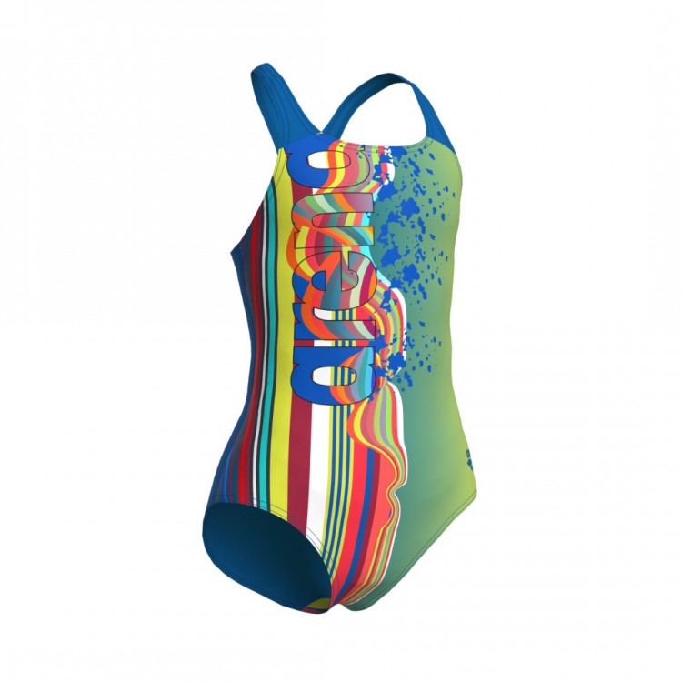 GIRL'S ARENA PALETTE SWIMSUIT SWIM PRO BACK MULTİ SOFT GREEN BLUE RIVER