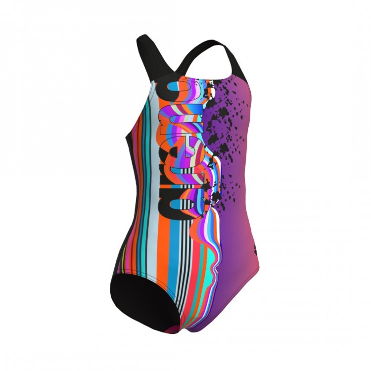 GIRL'S ARENA PALETTE SWIMSUIT SWIM PRO BACK MULTI SHOCKİNG PINK BLACK