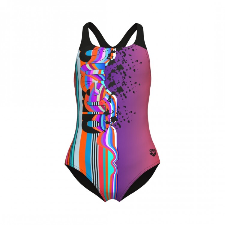 GIRL'S ARENA PALETTE SWIMSUIT SWIM PRO BACK MULTI SHOCKİNG PINK BLACK