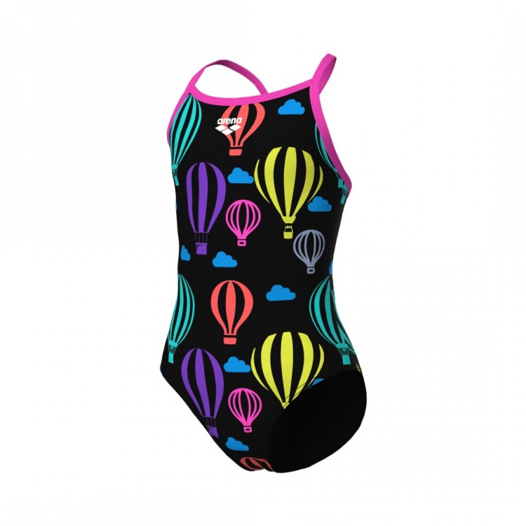 GIRL'S ARENA BALLOONS SWIMSUIT LIGHTDROP BACK BLACK MULTI SHOCKING PINK