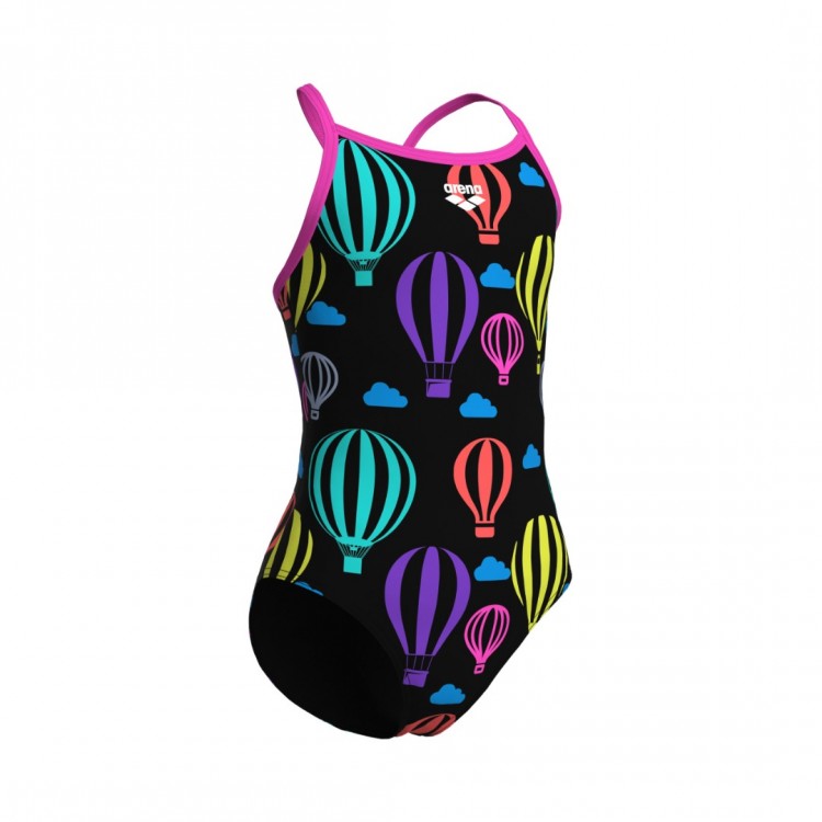 GIRL'S ARENA BALLOONS SWIMSUIT LIGHTDROP BACK BLACK MULTI SHOCKING PINK