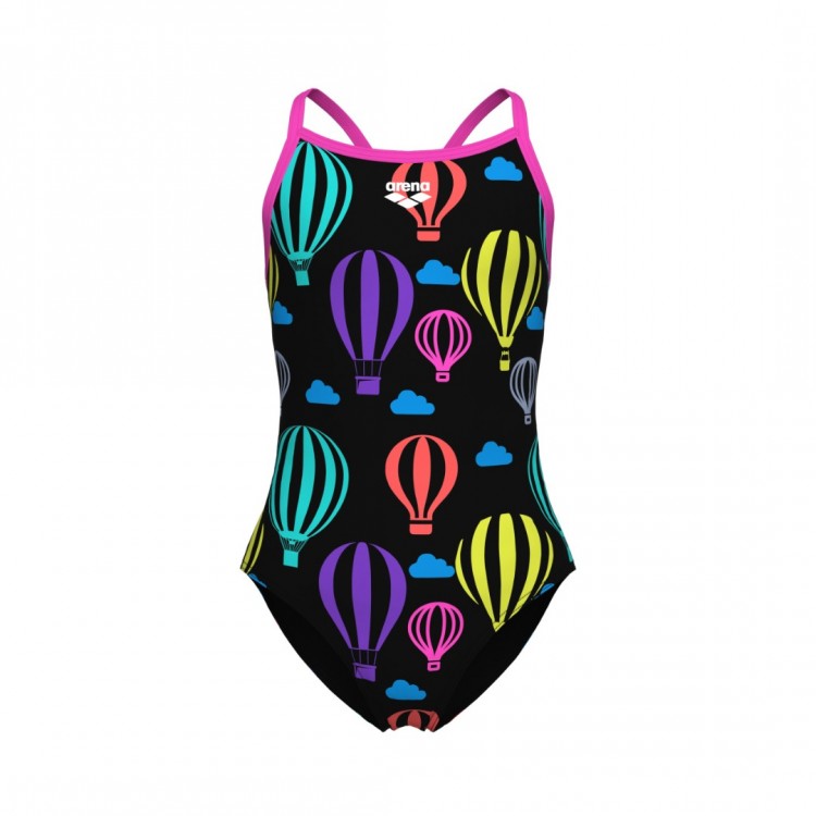 GIRL'S ARENA BALLOONS SWIMSUIT LIGHTDROP BACK BLACK MULTI SHOCKING PINK