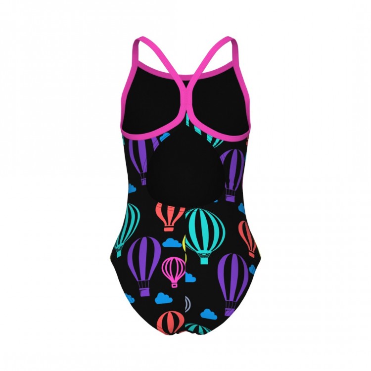 GIRL'S ARENA BALLOONS SWIMSUIT LIGHTDROP BACK BLACK MULTI SHOCKING PINK