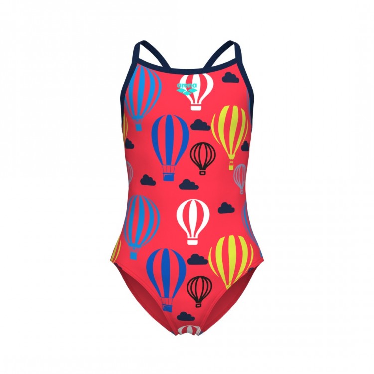 GIRL'S ARENA BALLOONS SWIMSUIT LIGHTDROP BACK BRIGHT CORAL MULTI NAVY