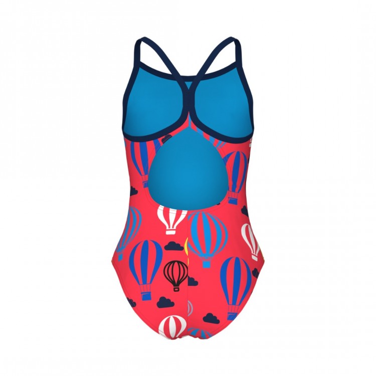 GIRL'S ARENA BALLOONS SWIMSUIT LIGHTDROP BACK BRIGHT CORAL MULTI NAVY