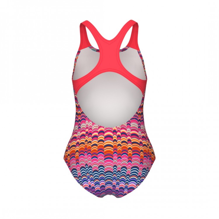 GIRL'S ARENA ONDULATION SWIMSUIT SWIM PRO BACK MULTI VIOLET BRIGHT CORAL