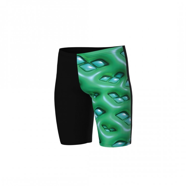 BOY'S ARENA LOGO GRAPHIC SWIM JAMMER BLACKSOFT GREEN MULTI