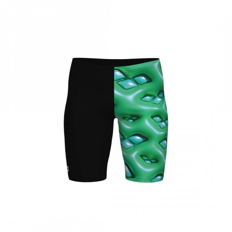 BOY'S ARENA LOGO GRAPHIC SWIM JAMMER BLACKSOFT GREEN MULTI