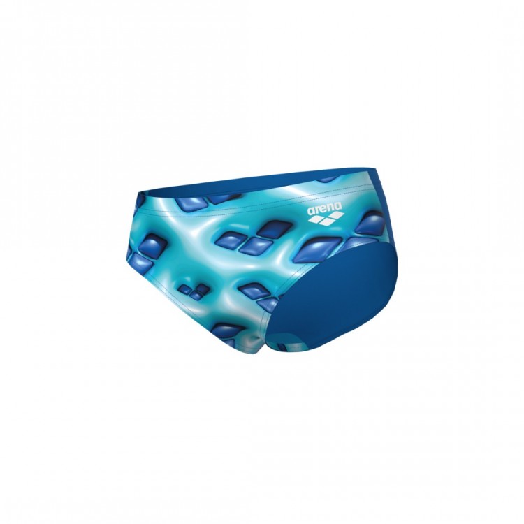 BOY'S ARENA LOGO GRAPHIC SWIM BRIEFS BLUE RIVER WATER MULTI