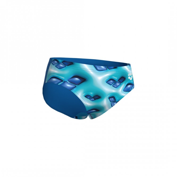 BOY'S ARENA LOGO GRAPHIC SWIM BRIEFS BLUE RIVER WATER MULTI