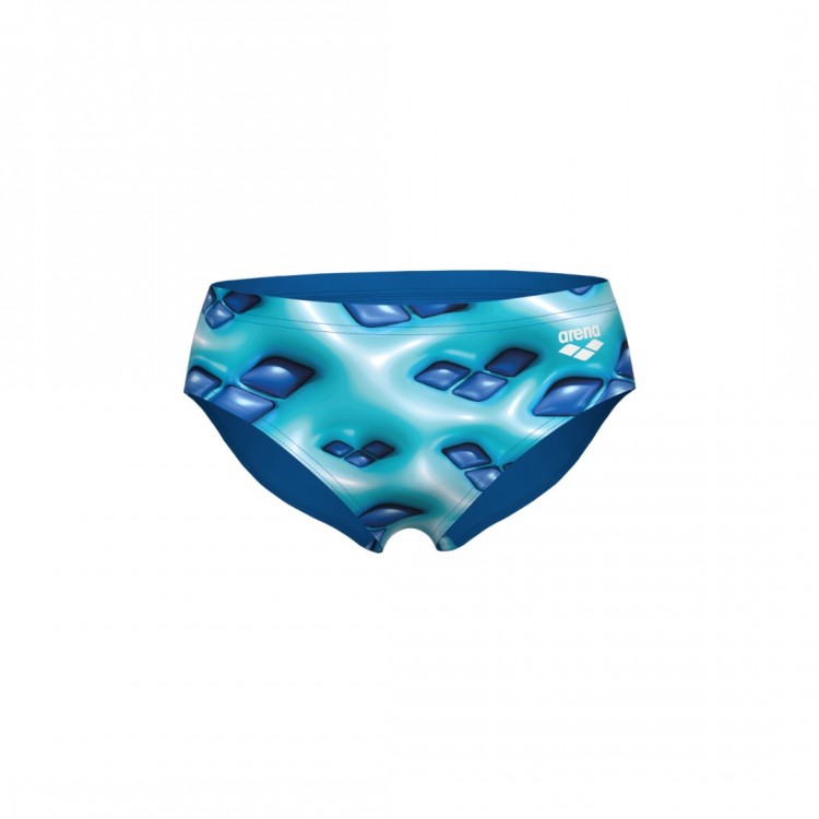 BOY'S ARENA LOGO GRAPHIC SWIM BRIEFS BLUE RIVER WATER MULTI