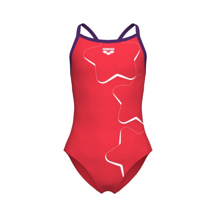 GIRLS ARENA STAR GRAPHIC SWIMSUIT LIGHT BRIGHT CORAL PLUM