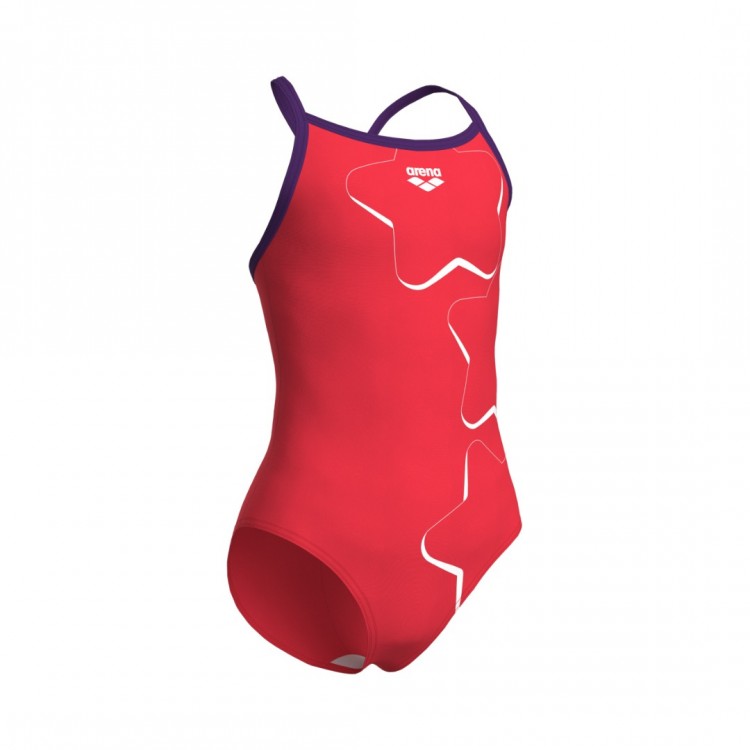 GIRLS ARENA STAR GRAPHIC SWIMSUIT LIGHT BRIGHT CORAL PLUM