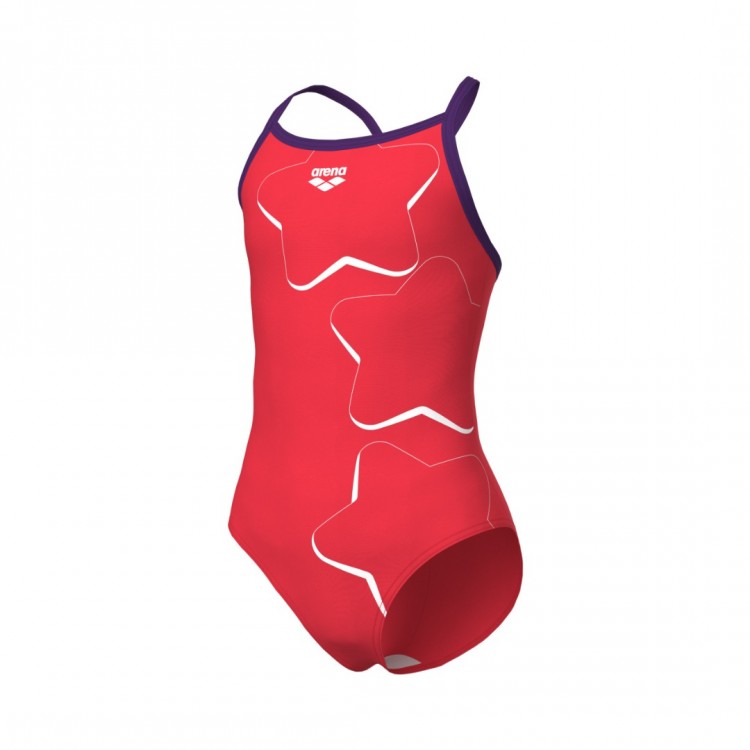 GIRLS ARENA STAR GRAPHIC SWIMSUIT LIGHT BRIGHT CORAL PLUM