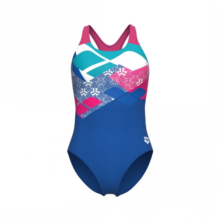 WOMENS ARENA LOGO KIKKO SWIMSUIT CONTROL PRO LOW ROYAL FREAK ROSE BLUE MULTI