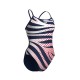 WOMENS ARENA MULTI STRIPES SWIMSUIT LACE BACK NAVY WHITE MULTI RED